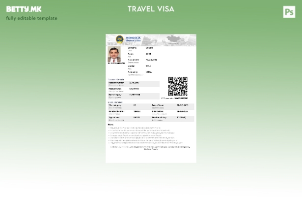 Модерен стилски шаблон за електронска виза за Монголија во шаблон за формати Wor